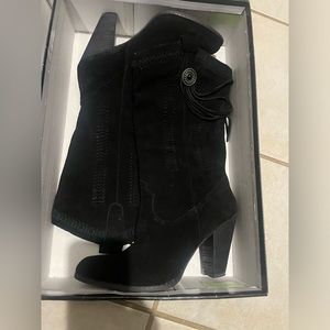 Black suede heeled boots